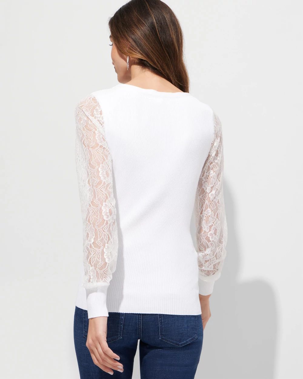 Outlet WHBM V-Neck Lace Sleeve Pullover click to view larger image.