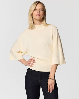 Wide Sleeve Mock Neck Pullover Sweater
