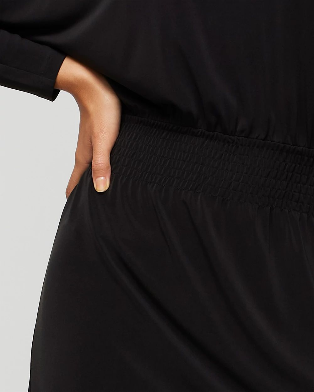 Long Sleeve Smocked Matte Jersey Dolman Dress click to view larger image.