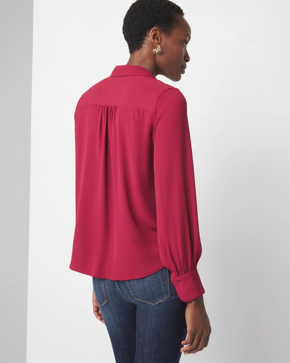 Petite Long Sleeve Soft Shirt with Piping