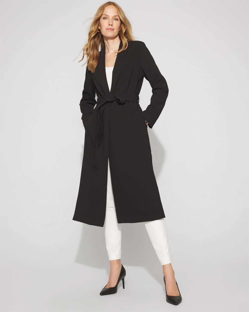 Crepe Duster Coat with Self-Belt