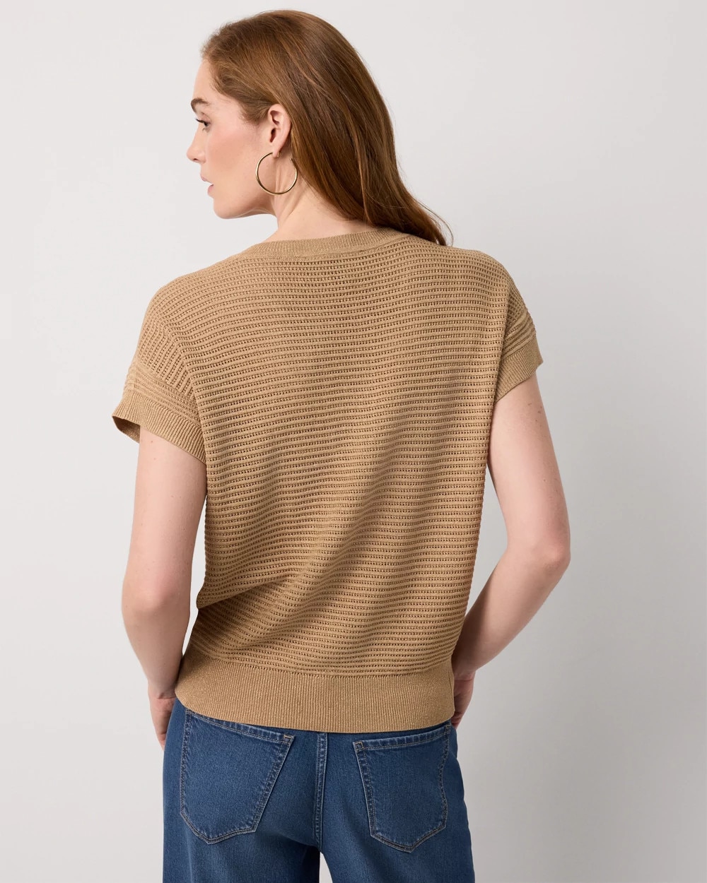 Metallic Stitch Short Sleeve Pullover - image 4