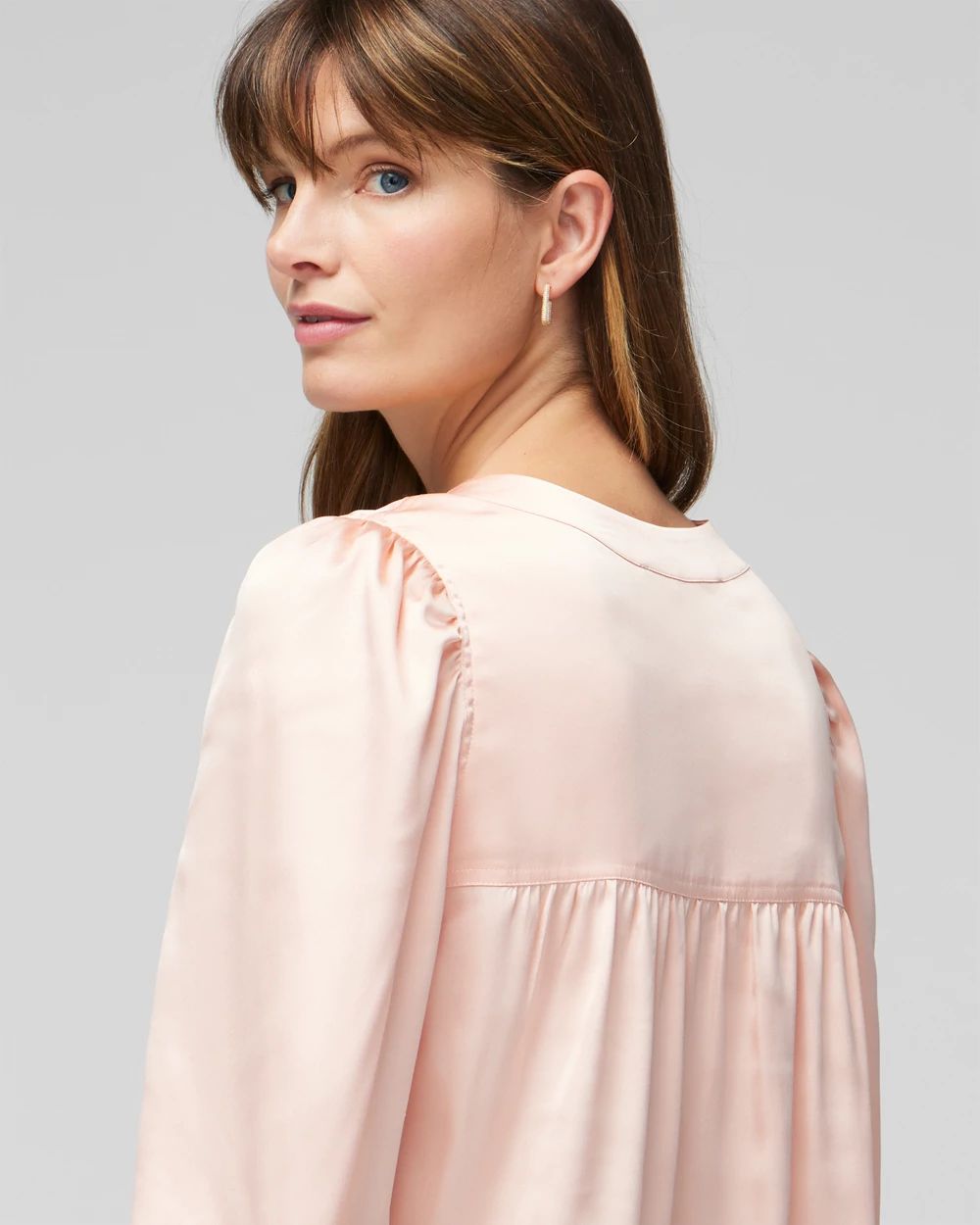 Long Sleeve Topstitch Satin Blouse
