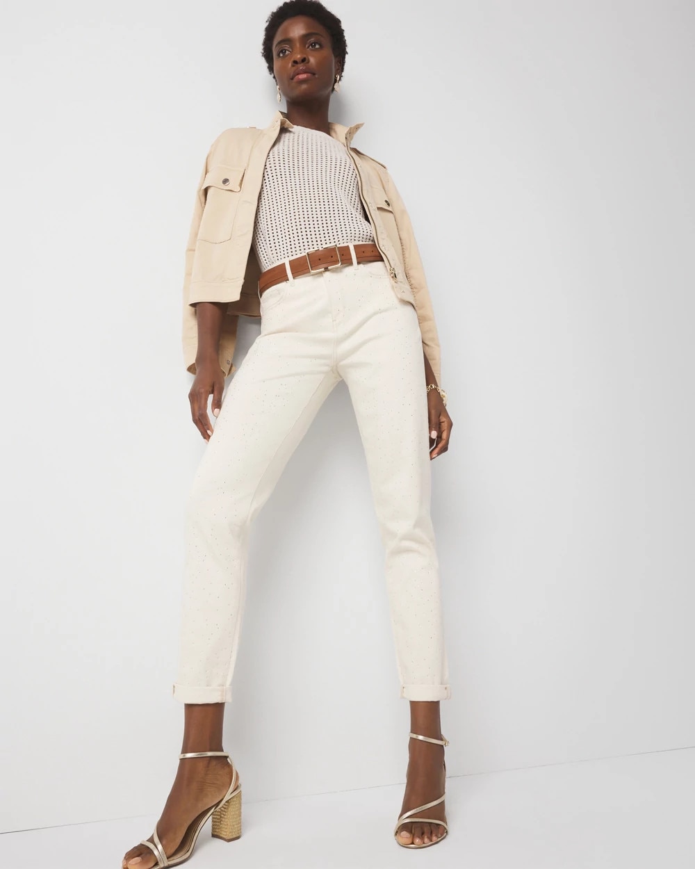 Petite Mid-Rise Embellished Girlfriend Jean