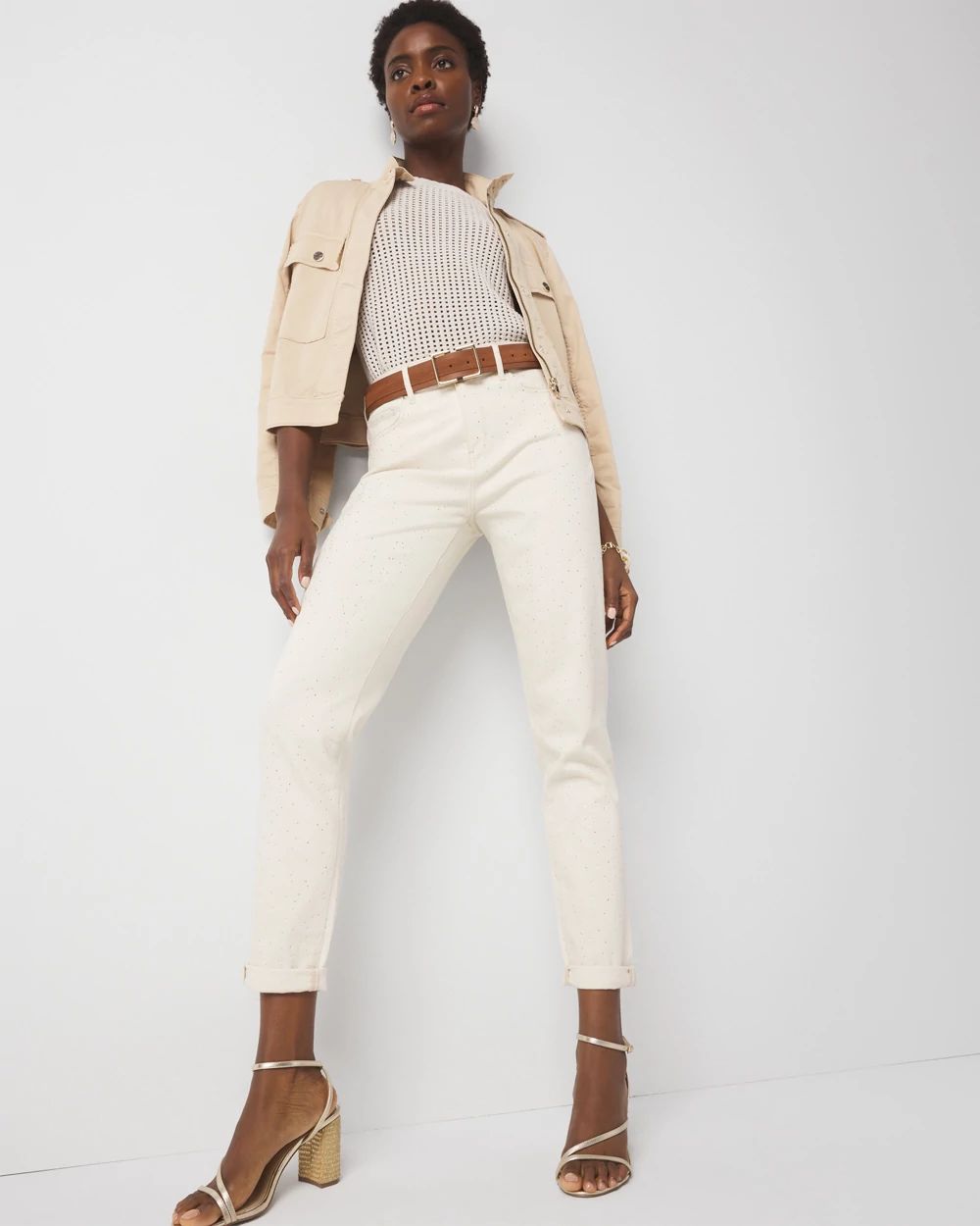 Petite Mid-Rise Embellished Girlfriend Jean