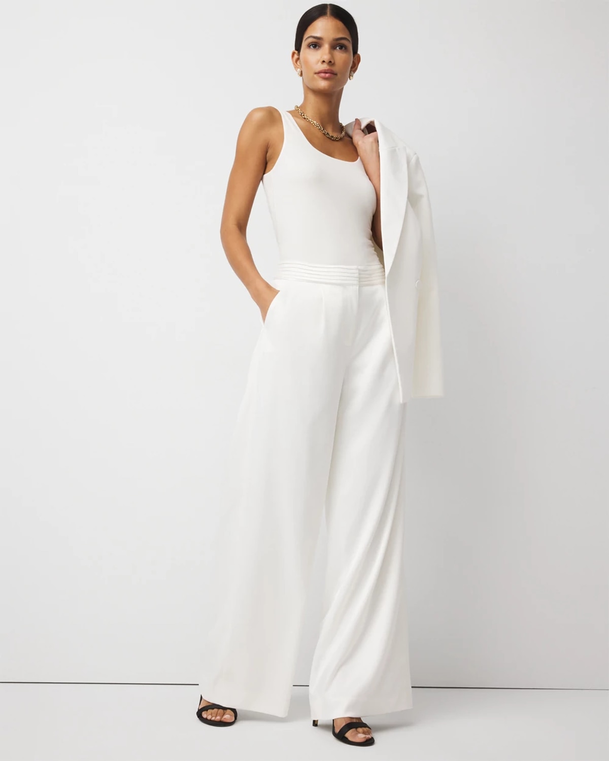White House Black Market Satin Ultra Wide Leg Pants In White