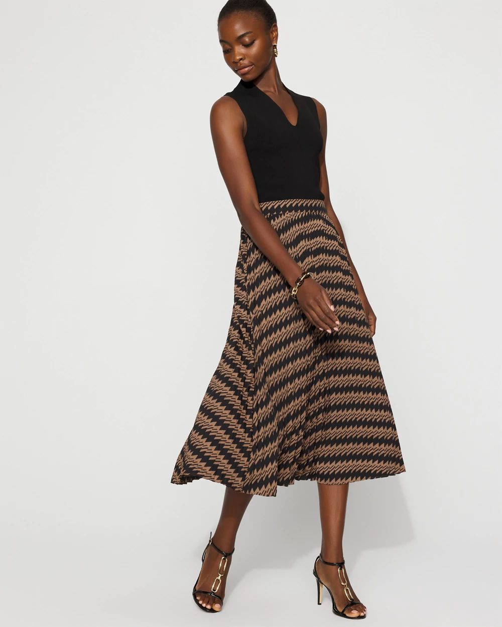 Pleated Crepe Midi Skirt