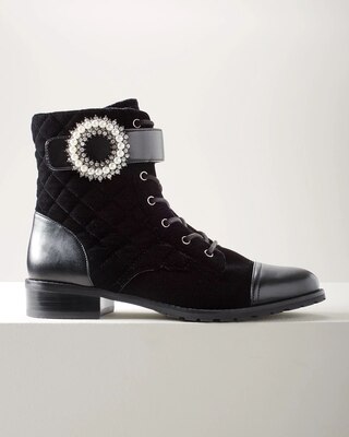 Quilted Velvet Combat Boots