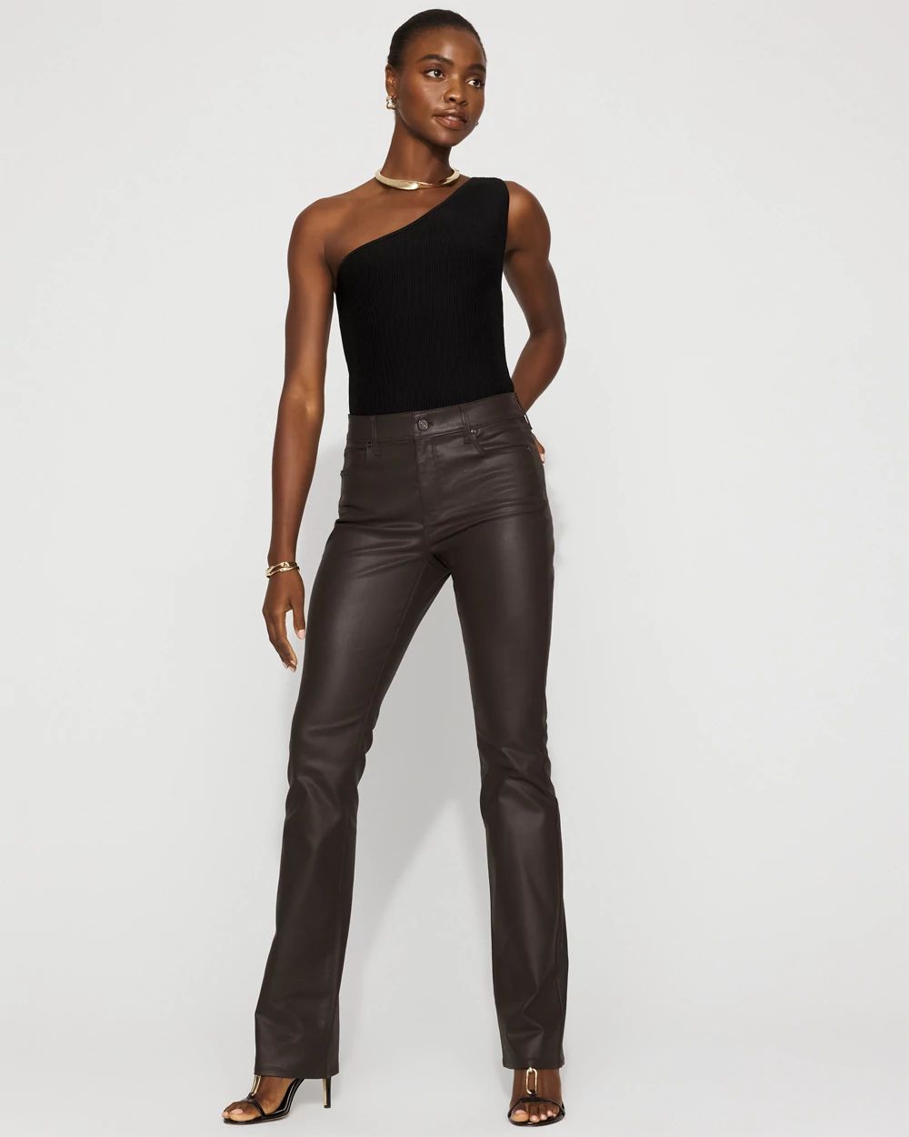 Petite High-Rise Coated Micro Bootcut Jean