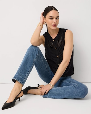 Button Front Rib Knit Vest click to view larger image.