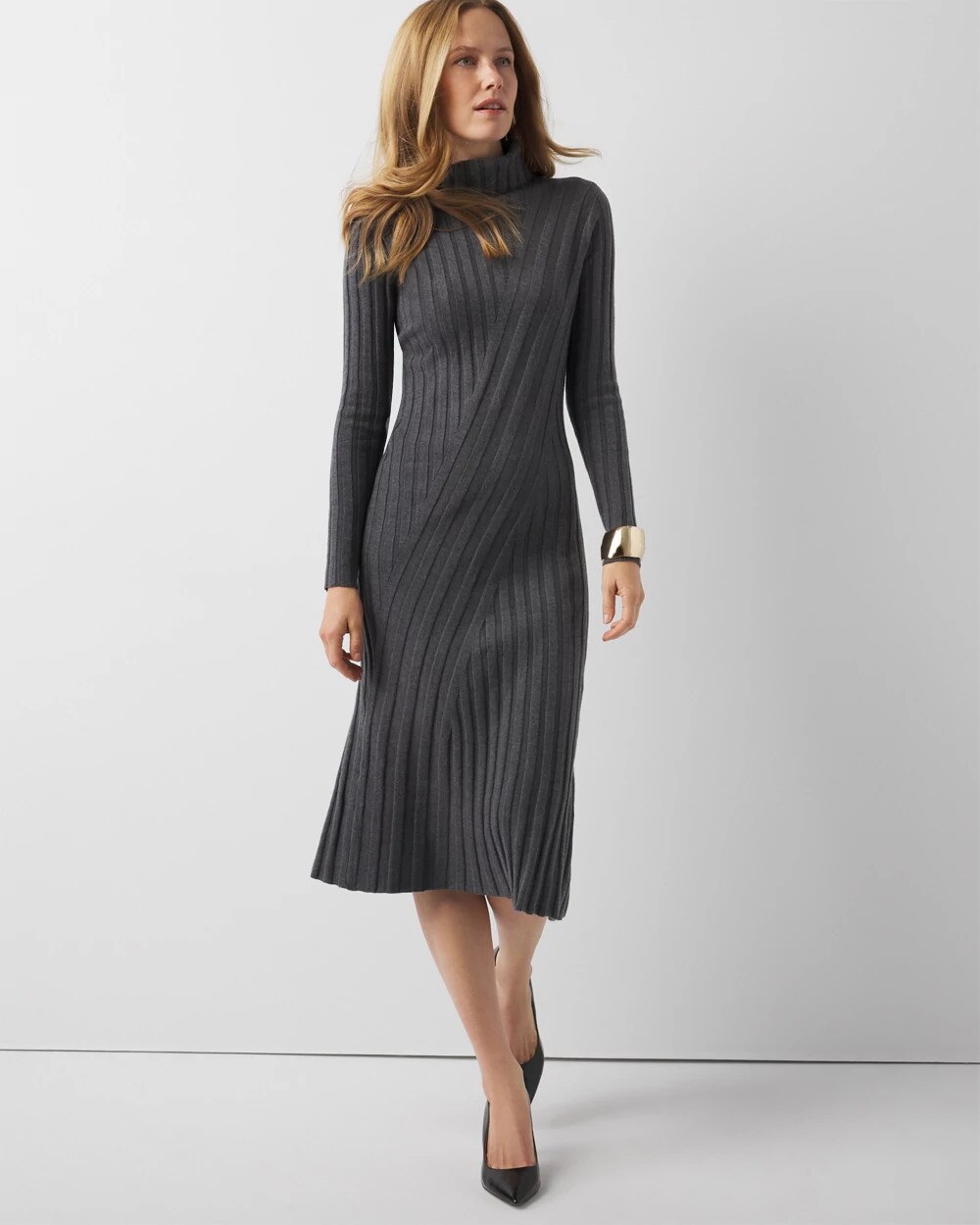 open lace back dress Rib Knit Turtleneck Contour Dress Dusk Blue / Xs