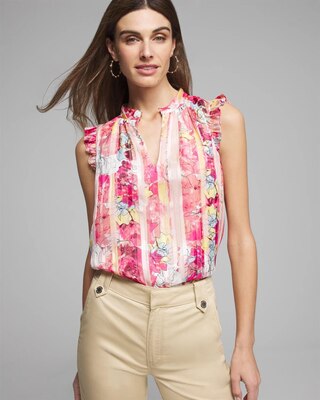 Outlet WHBM Mock Neck Ruffle Sleeve Shell
