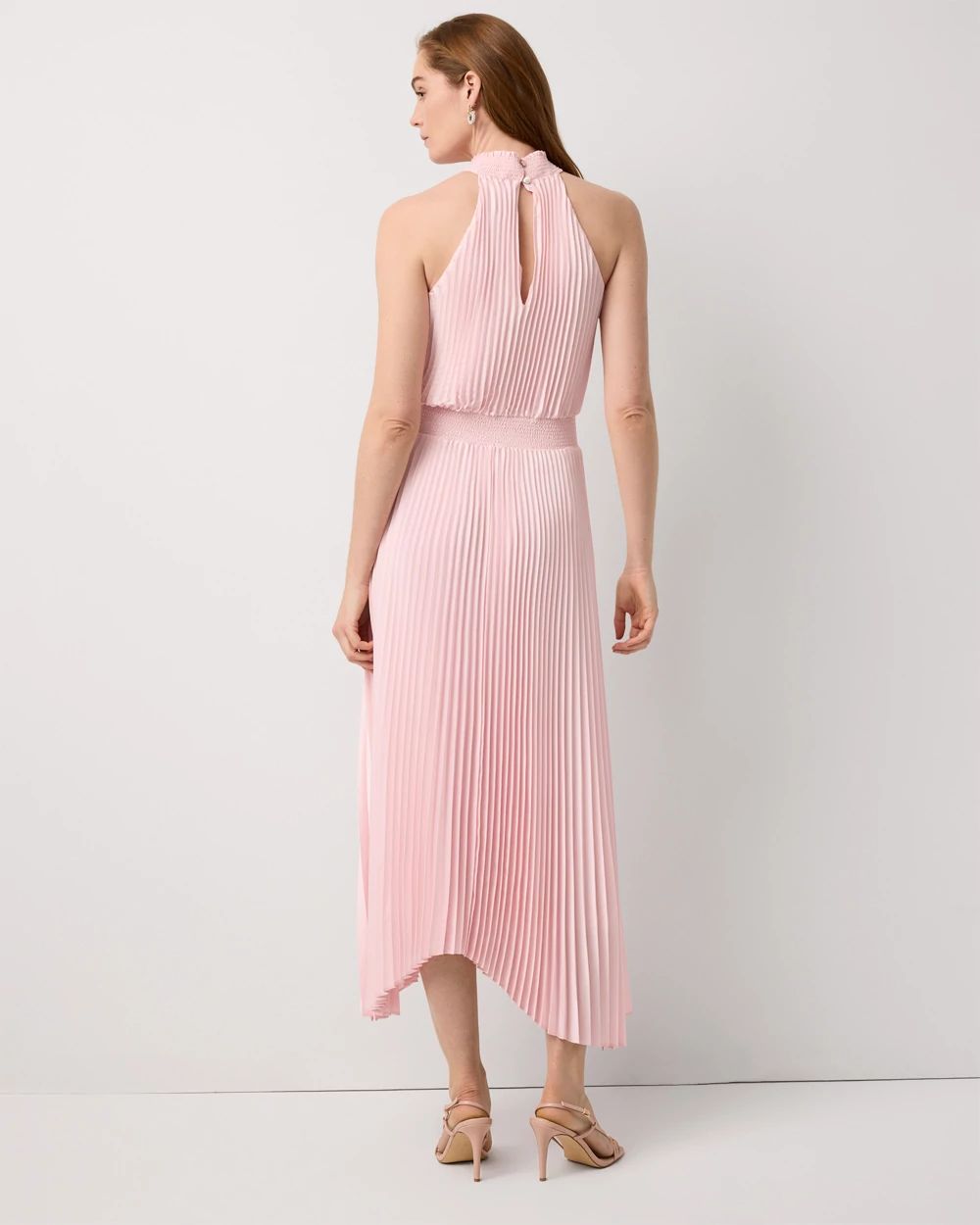 Petite Pleated Midi Halter Dress
