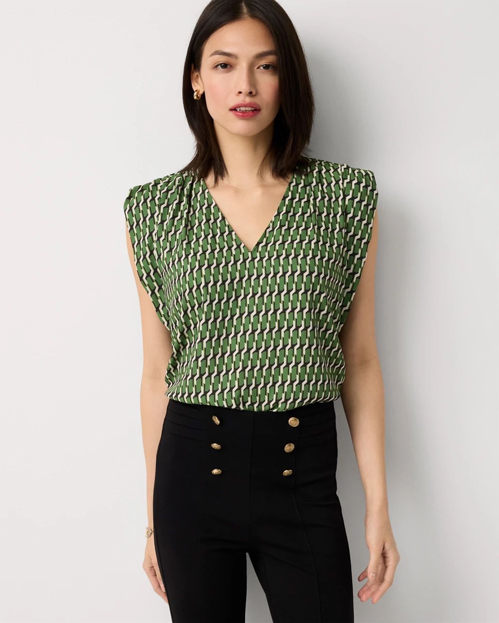 Ruched Shoulder Crepe Shell