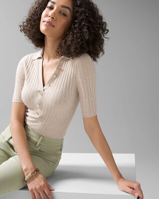 Cashmere-Blend Button Polo Sweater