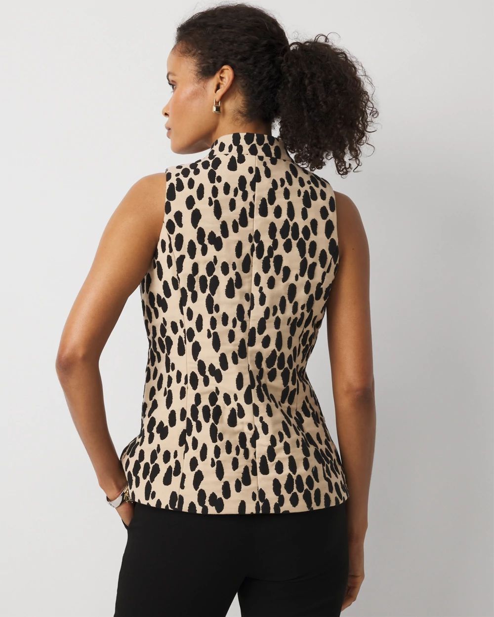 Petite Asymmetrical Collar Jacquard Vest click to view larger image.