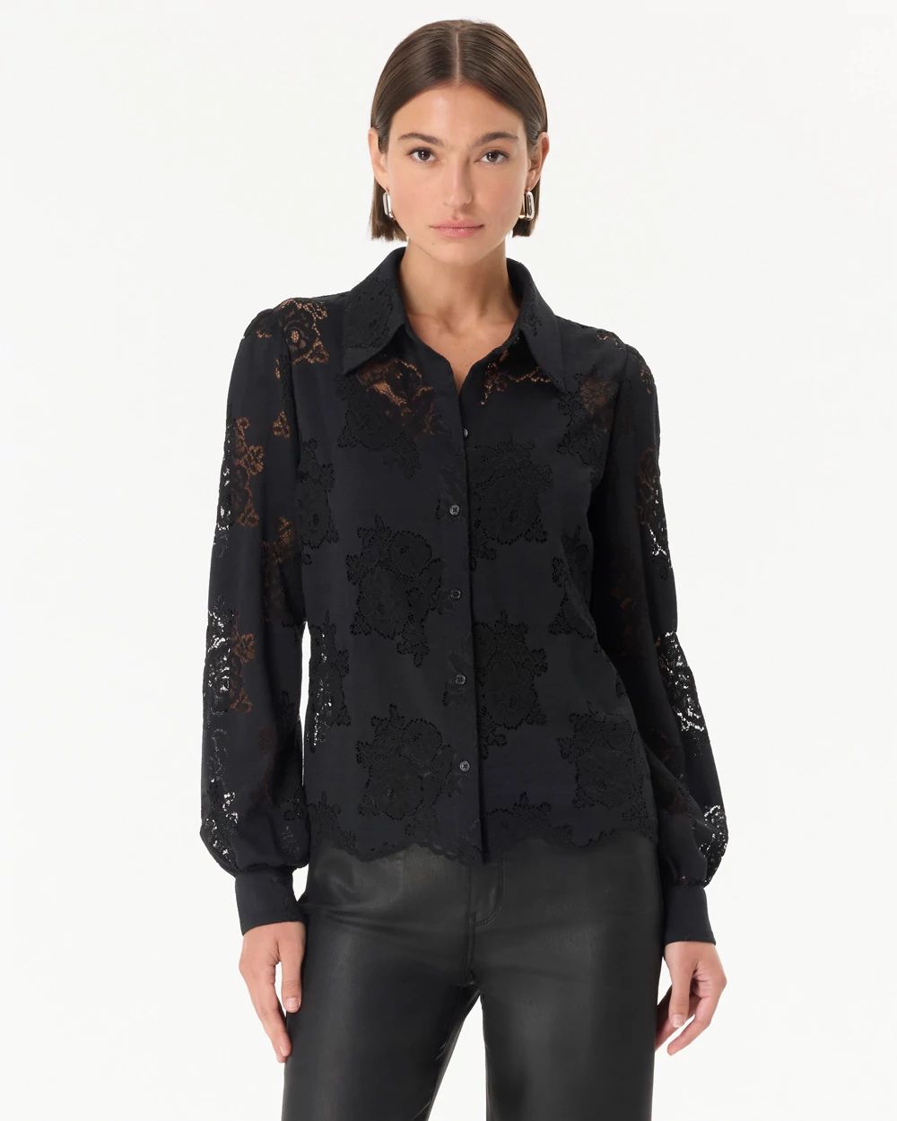 Lace Shirt with Scalloped Hem