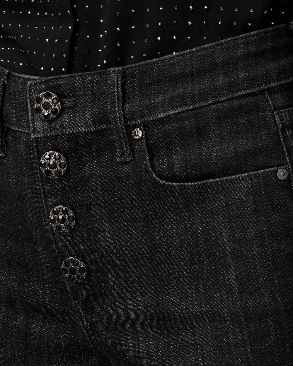 High Rise Novelty Button Slim Ankle Jeans
