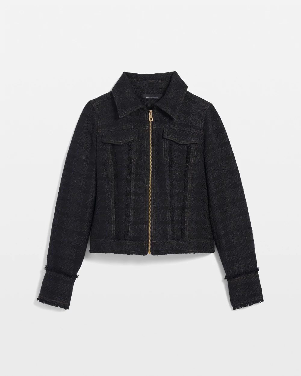 Petite Cropped Tweed Trucker Jacket