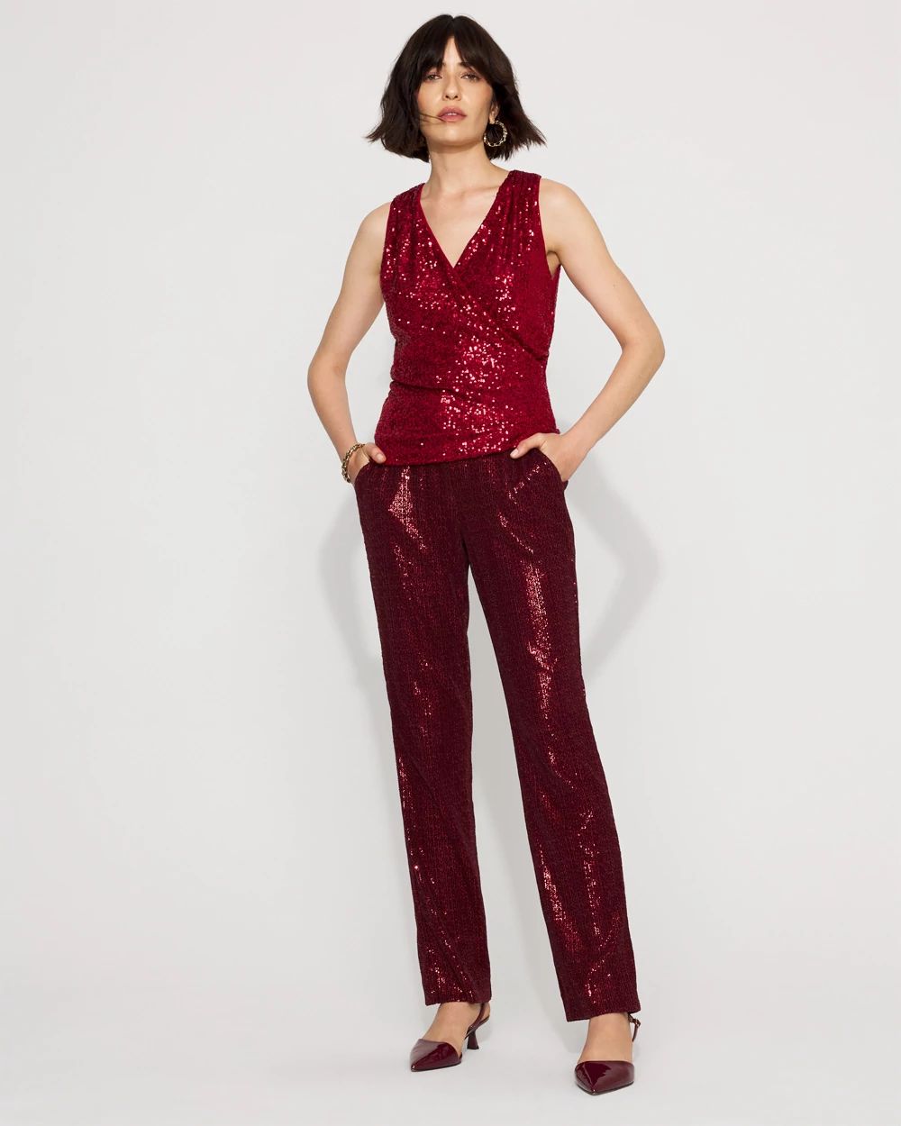 Petite Zoey Sequin Velvet Straight Pant