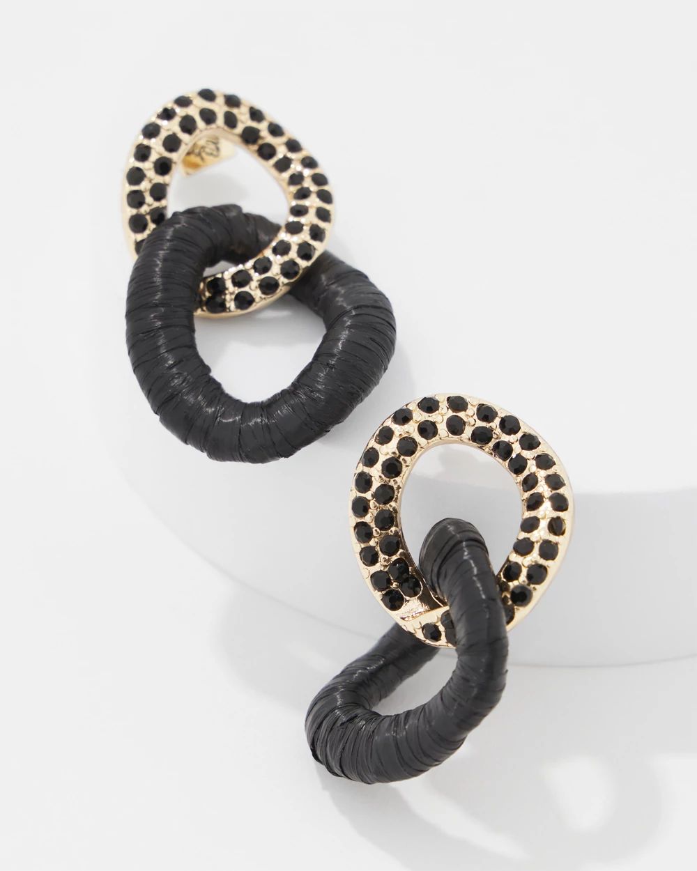 Black Raffia + Crystal Drop Earrings