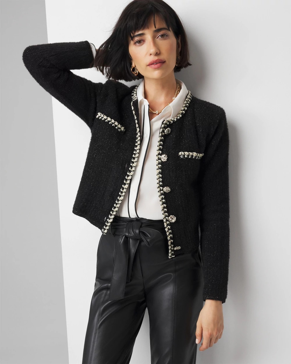 Black and White Tweed Sweater Jacket