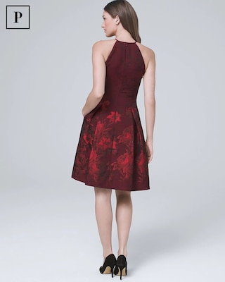 Petite Floral-Jacquard Fit-and-Flare Dress click to view larger image.