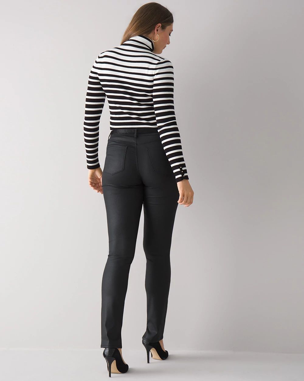 Curvy-Fit Mid-Rise Coated Slim Jeans