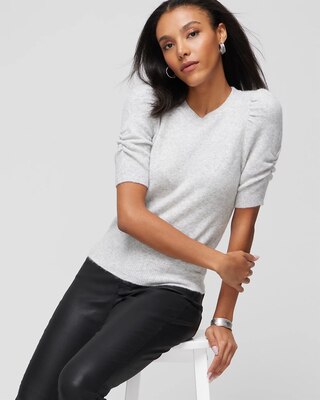 Elbow-Sleeve Soft Crew Gathered Pull Over