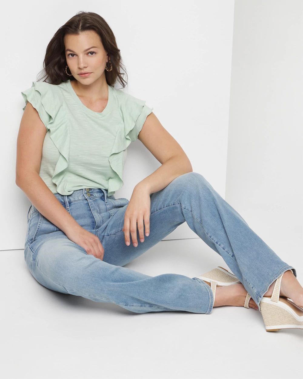 High-Rise Everyday Soft Patch Pocket Bootcut Jeans click to view larger image.