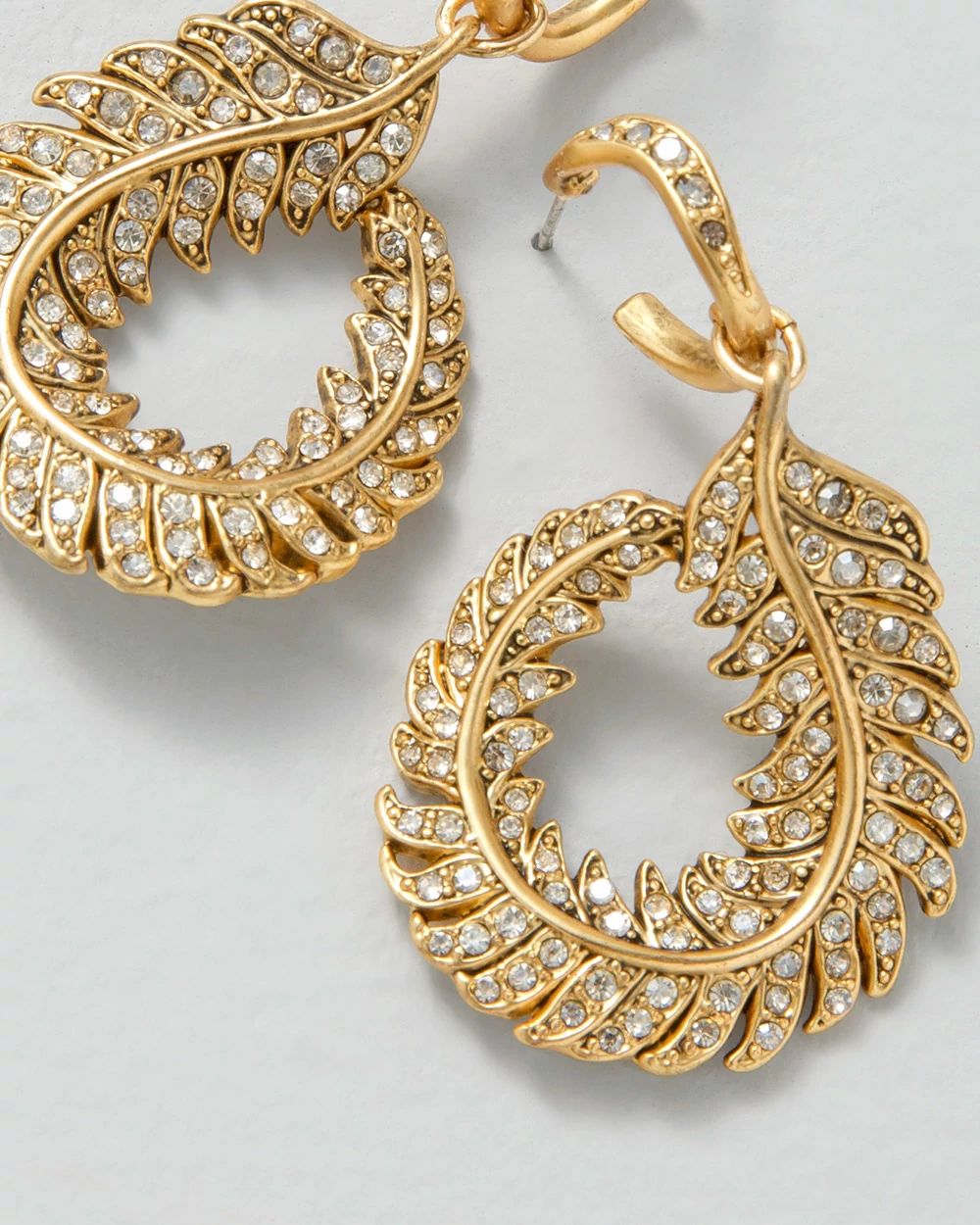 Feather & Crystal Drop Earrings