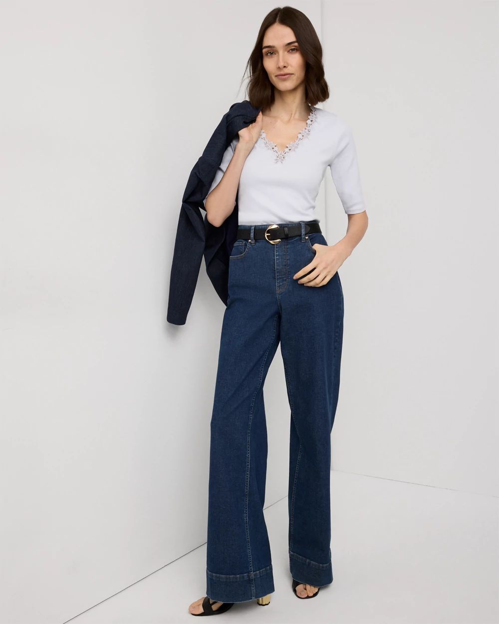 WHBM FORME™ Lace Trim V-neck Tee click to view larger image.