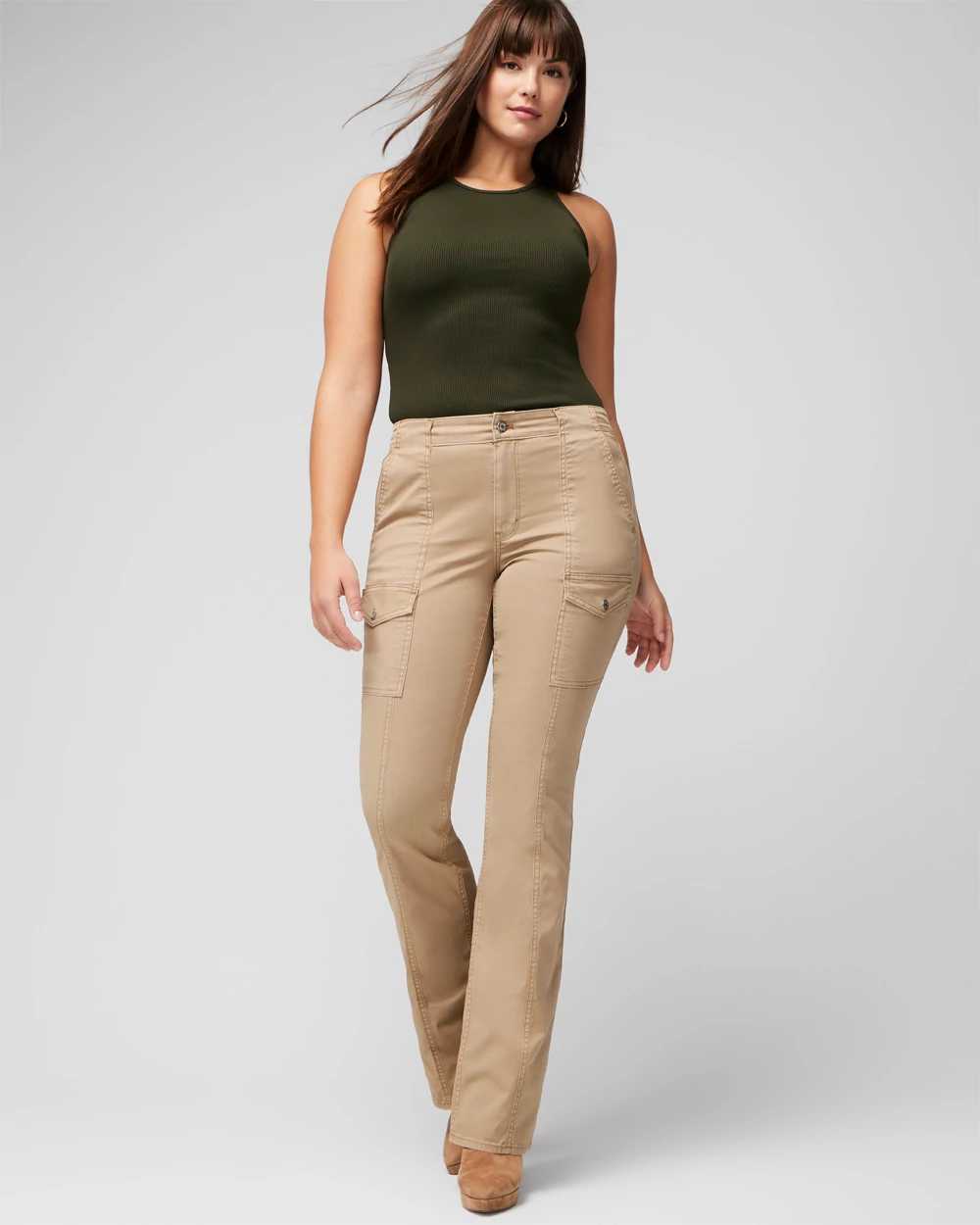 Curvy High Rise Pret Cargo Skinny Flare Jeans