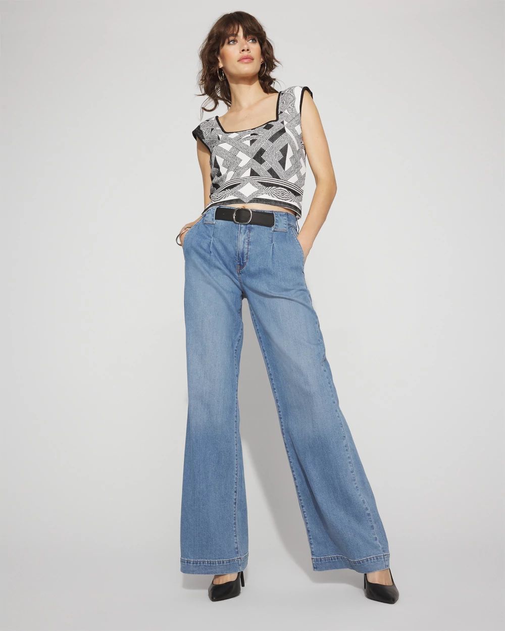 Petite High-Rise Pleated + Belted Wide-Leg Jean