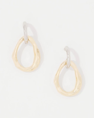 Silver + Gold Sculptural Drop Hoop Earrings