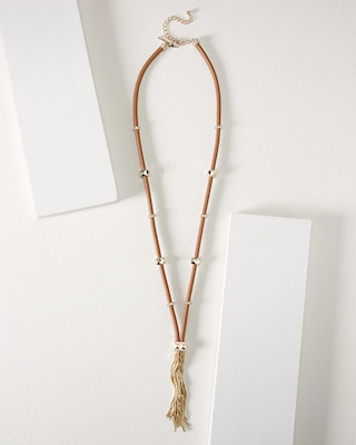 Goldtone & Vachetta Leather Tassel Necklace click to view larger image.