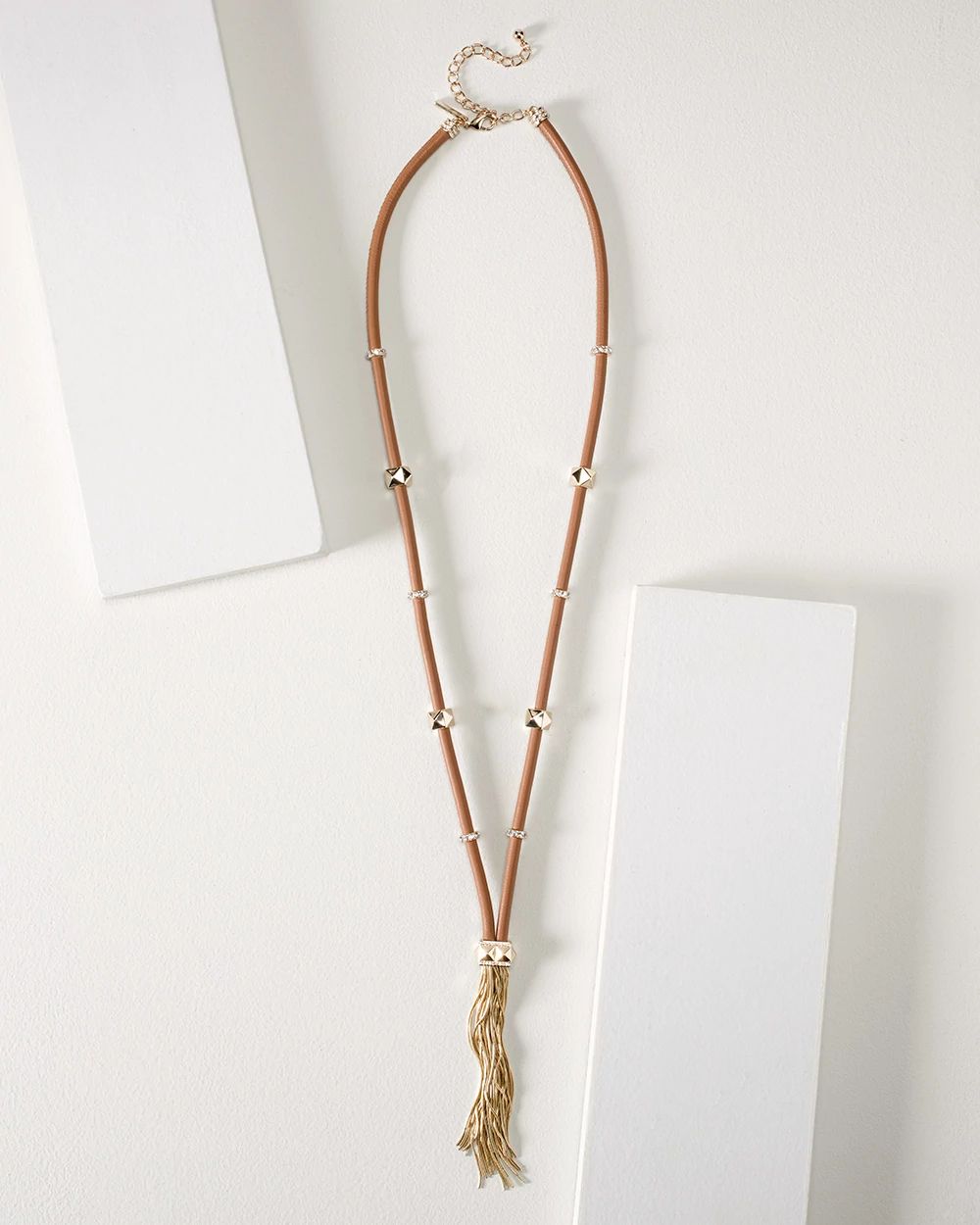 Goldtone & Vachetta Leather Tassel Necklace click to view larger image.