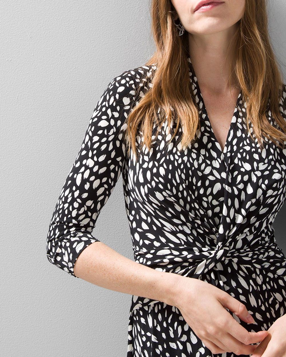 3/4 Sleeve Matte Jersey Twist Front Dress