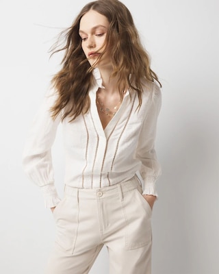 Metallic Clip Ruffle Neck Blouse click to view larger image.