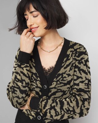 Metallic Jacquard Cardigan Sweater click to view larger image.