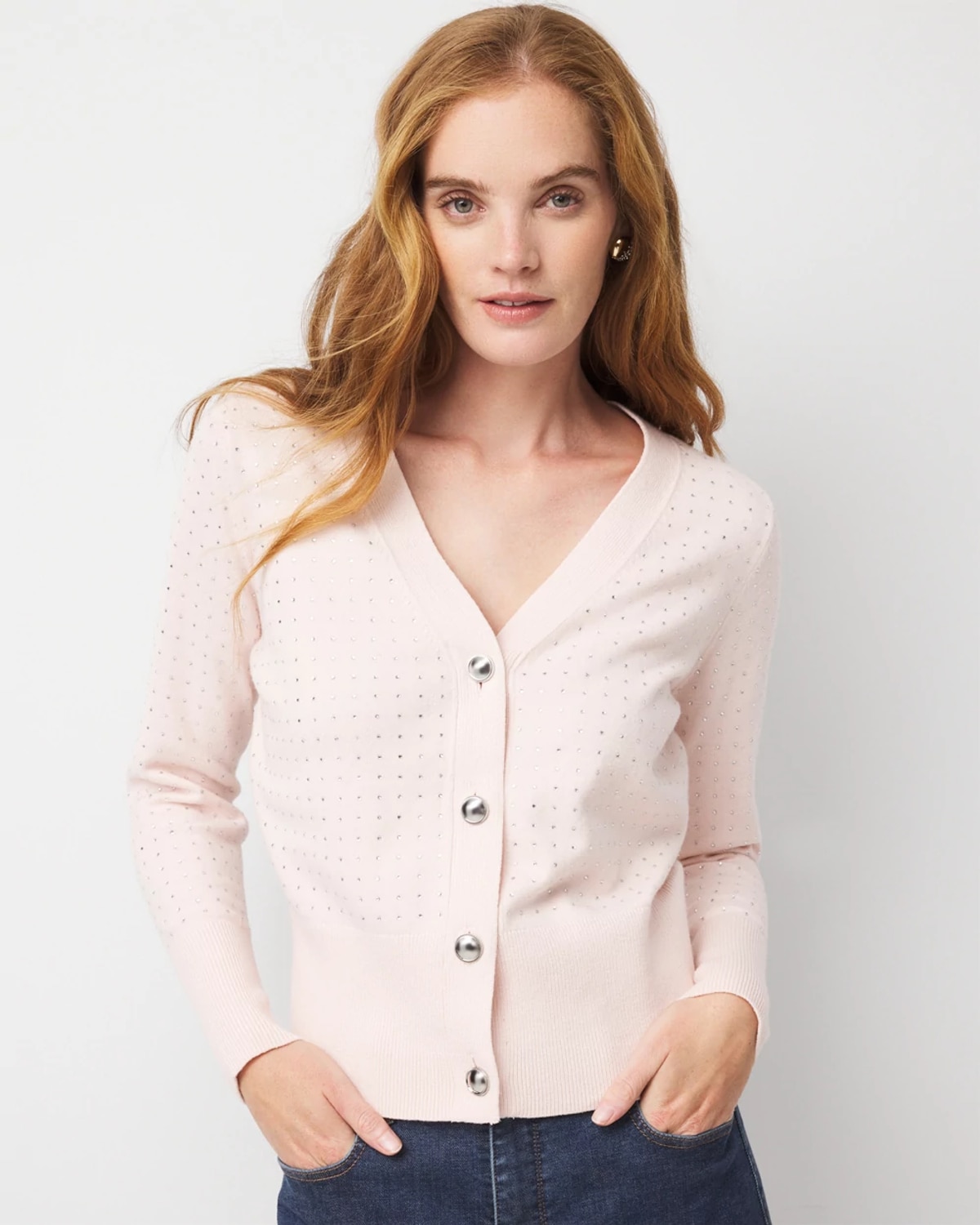 White House Black Market Embellished Cardigan Sweater In Pink