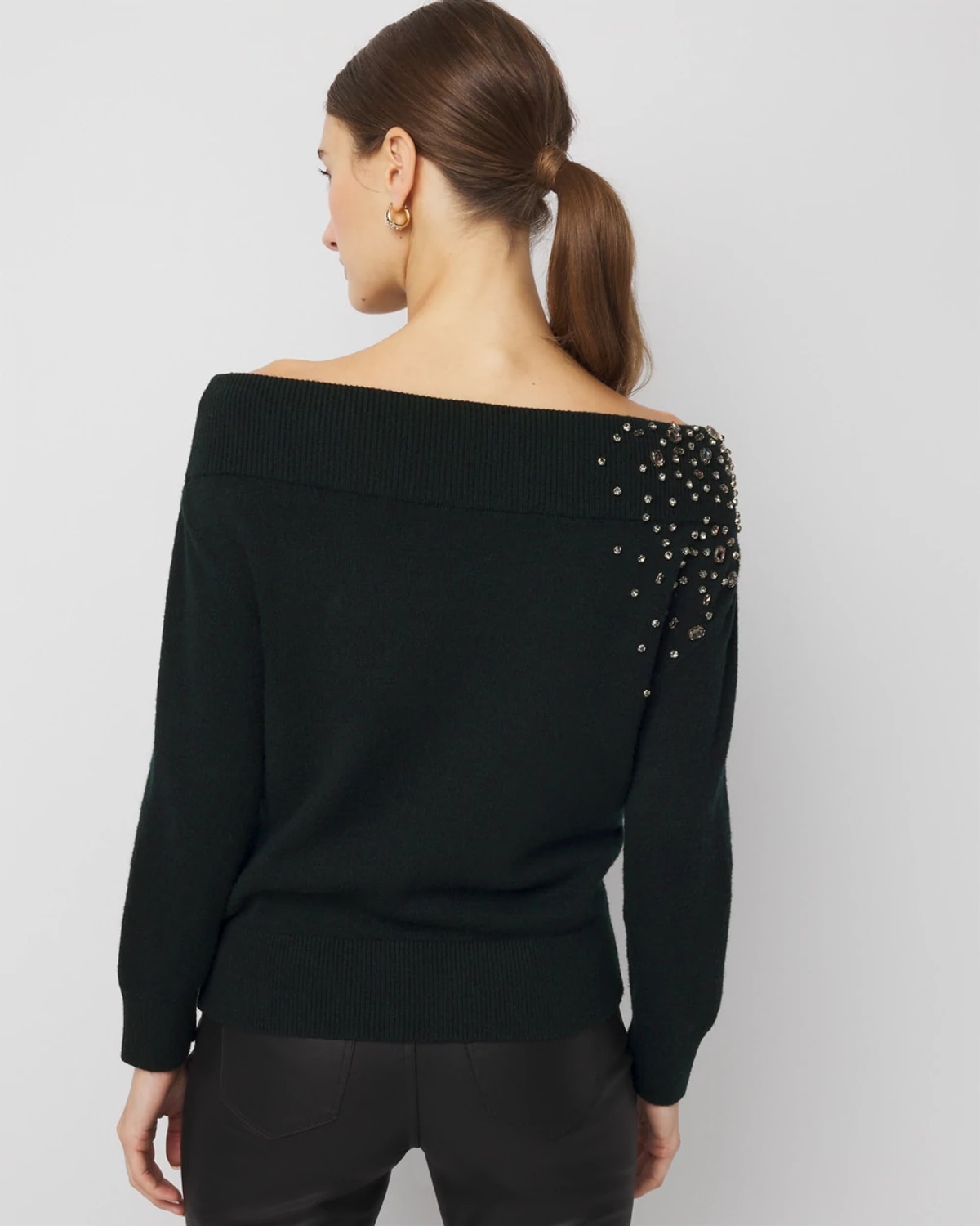 White House Black Market Embellished Off-the-shoulder Sweater