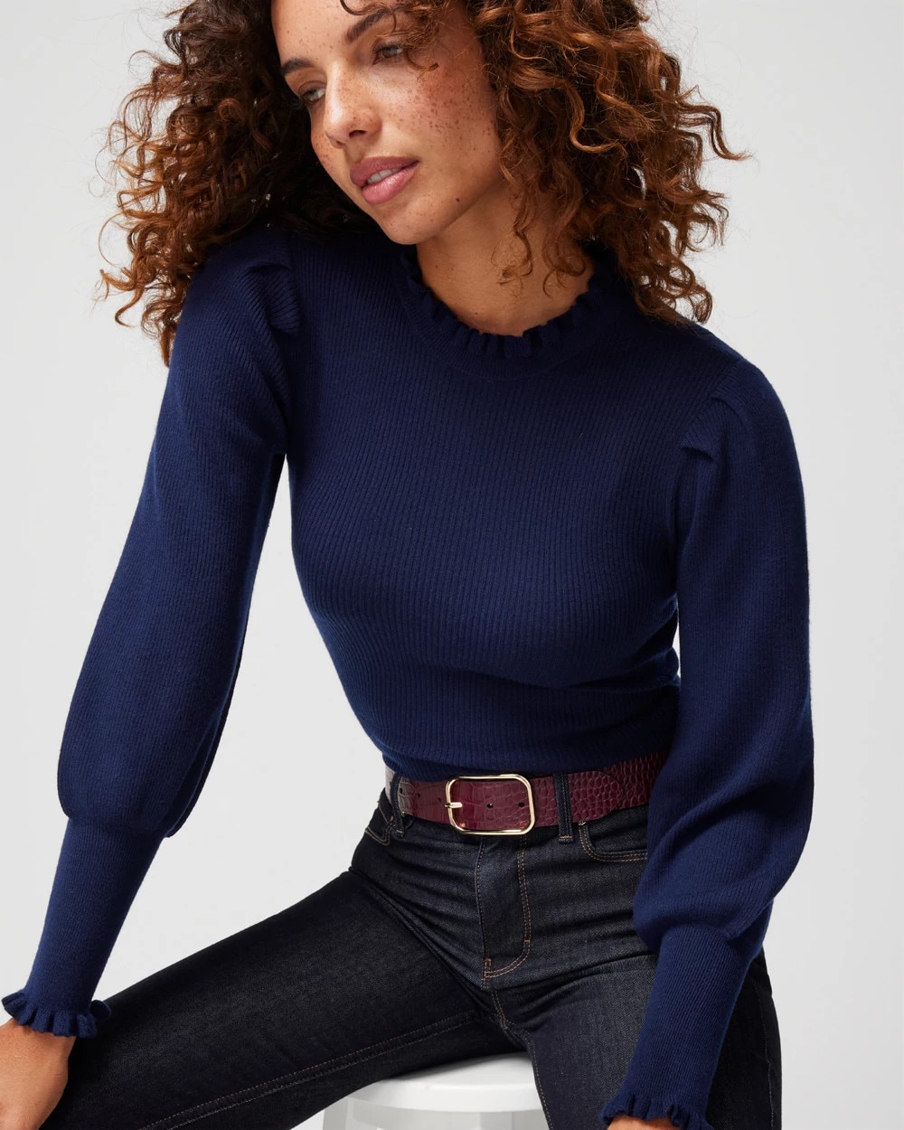 Cashmere Blend Blouson Sleeve Pull Over