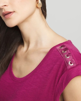 Lace-Up Shoulder Scoop Tee