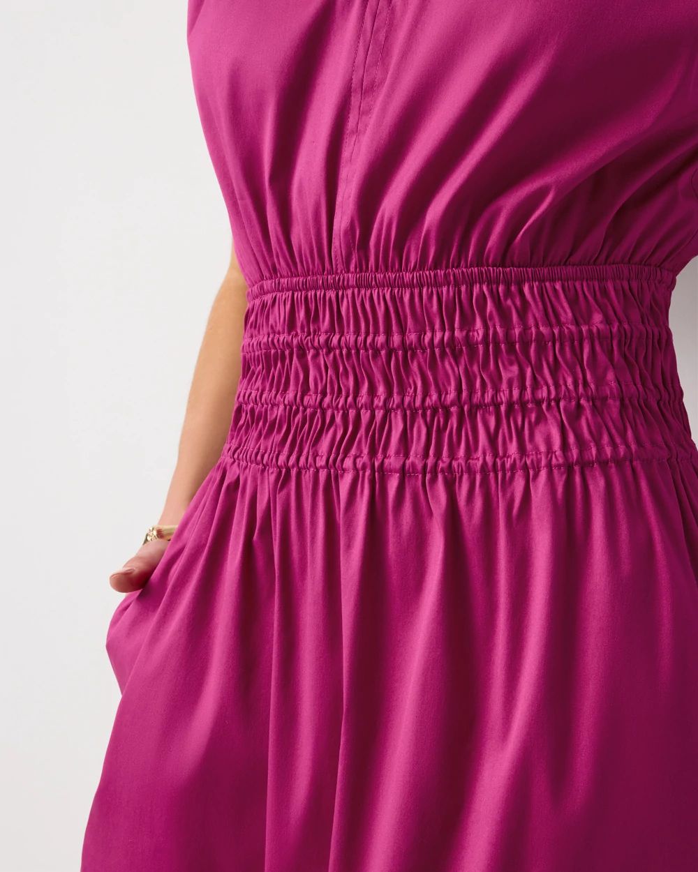 Smocked Waist Poplin Midi Dress click to view larger image.
