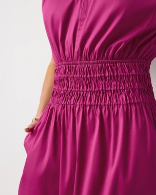 Smocked Waist Poplin Midi Dress click to view larger image.