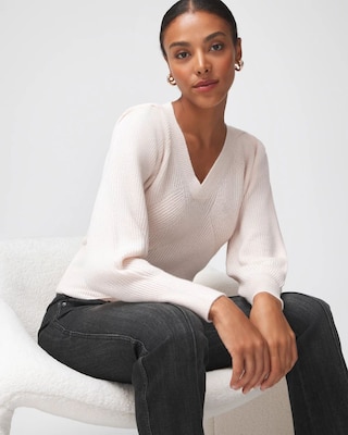 Pleated Shoulder V-Neck Pullover