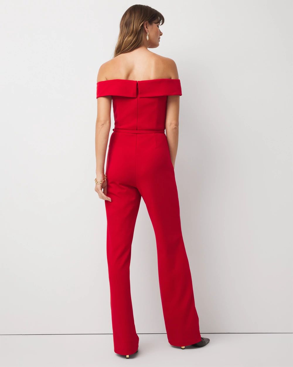 Off-The-Shoulder Crepe Jumpsuit click to view larger image.