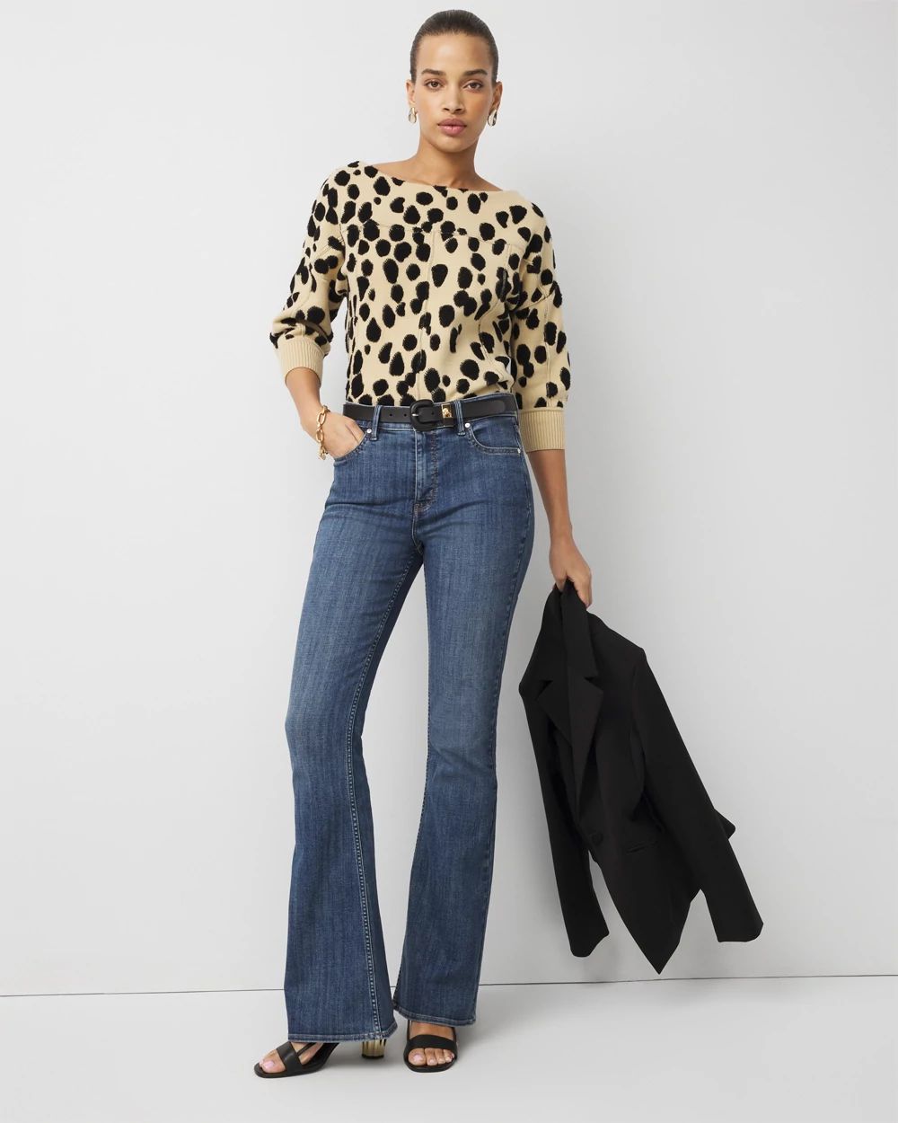 Petite Jacquard Puff Sleeve Sweater click to view larger image.