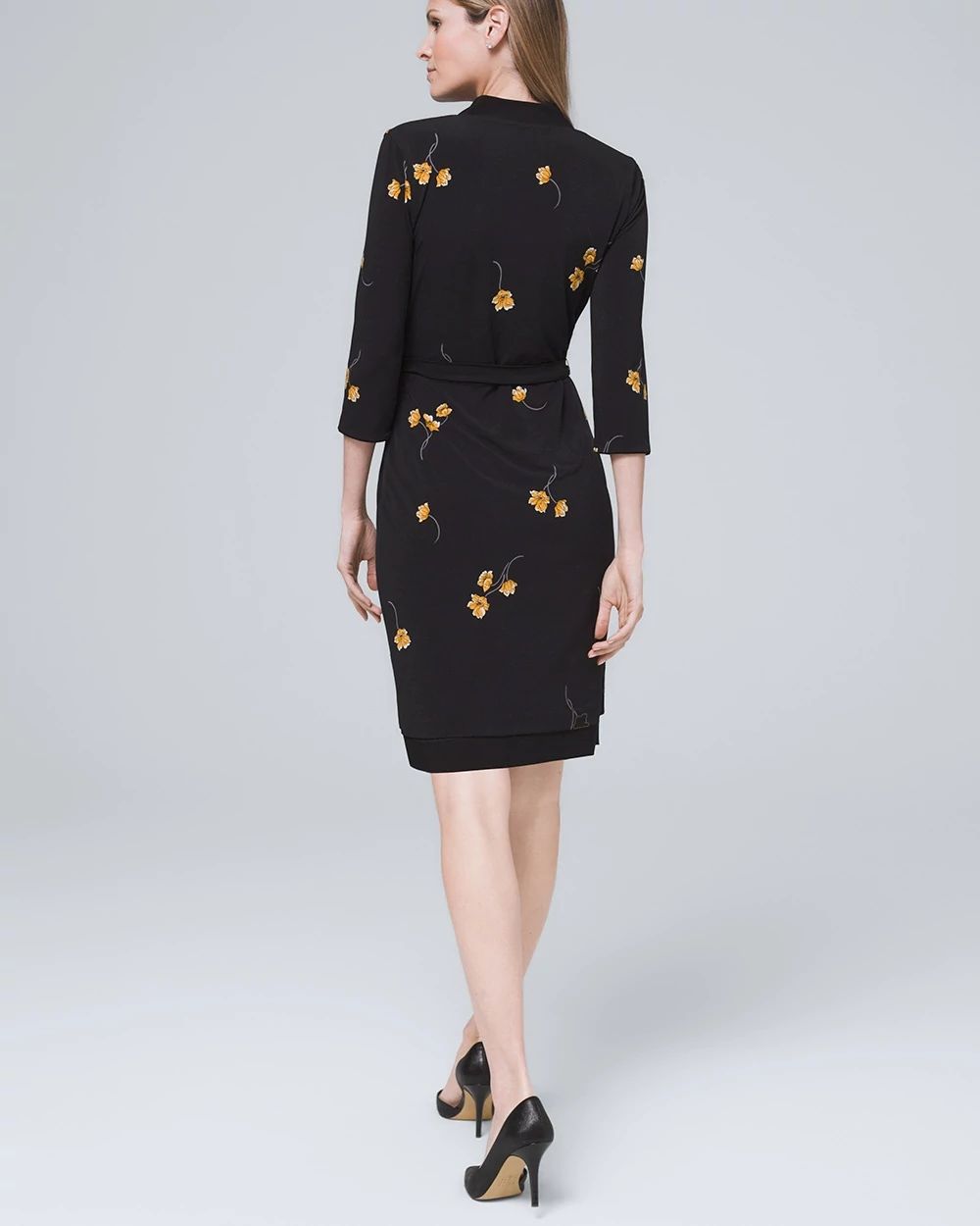 Reversible Floral/Solid Faux Wrap Dress